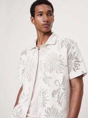 NWOT Banana Republic Floral Crochet Resort Cream Shirt Sz M (.#865341)